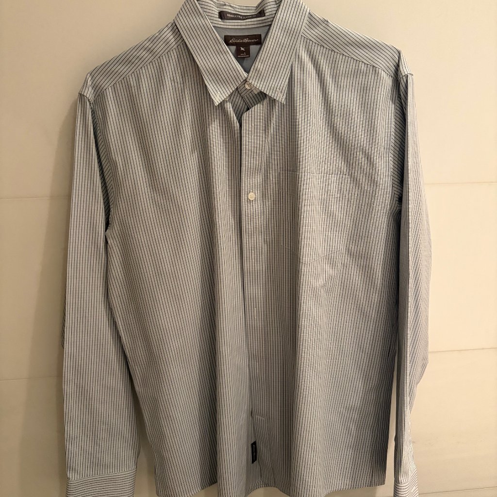 Eddie Bauer Wrinkle Free Striped Button Down Shirt Men’s L Classic Fit